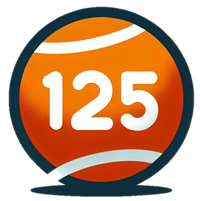 Thumbnail Image tennisbold logo with text 125 in orange colors